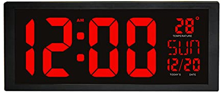 LED Digital Wall Clock with Date Indoor Temperature Display, Modern Desk Office Table LED Clocks with Fold-Out Stand Large Number Display Plug in Clock