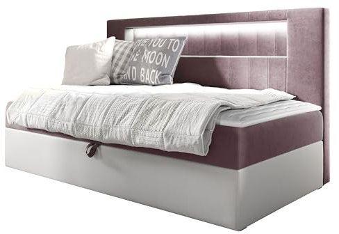 Mirjan24 Boxspringbett Junior Gladino II mit Bettkasten und LED-Beleuchtung, Continentalbett Bonell-Matratze Topper Polsterbett Amerikanisches Bett Bettgestell (Soft 17 + Fresh 9, 90 x 200 cm)