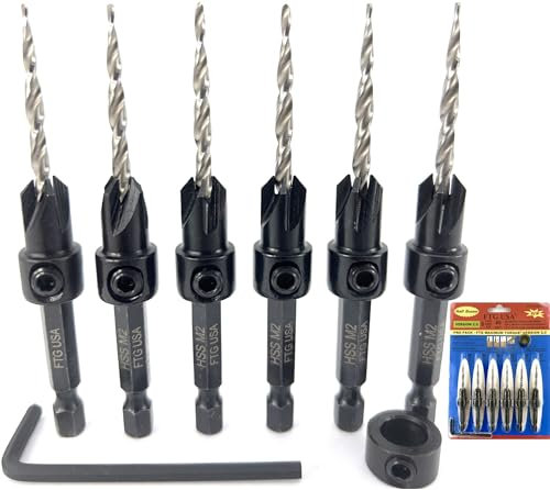 FTG USA 6 Pc #6 (9/64) Countersink Drill Bit Set with Tapered Drill Bits
