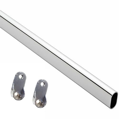 Tubo Appendiabiti Ovale 1 METRO - Asta Barra Per Guardaroba, Armadio Cromato 15x30mm - Kit con 2 Supporti Laterali