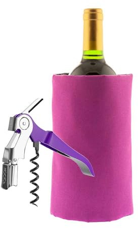 (20 Sets) Koala Spain Set de Vino Violeta (2 Piezas), 1 Manga Enfriadora Ajustable, 1 Sacacorchos de Dos Tiempos