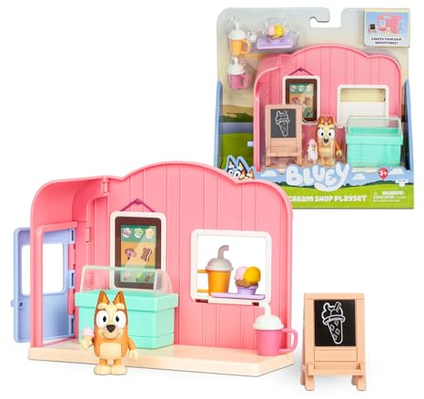 Bluey - Mini Playset Eiszelt, Puppen des blauen Hundes, Figuren der Kinderserie, Eisladen mit Figur, Gefrierschrank, Eiscreme, Bingo, Eisschild, Berühmtheit (BLY70100)