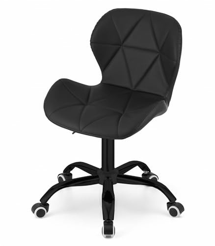 NMK HOME Bürostuhl Ergonomisch ohne Armlehne Gaslift Schwarz Kunstleder | Geometrische Polsterung, Metallfuß, Büroeinrichtung, Höhenverstellbar, flexibles Design, Stabilität
