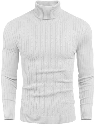 COOFANDY Pull à col roulé à Manches Longues pour Homme en Tricot Fin - Coupe ajustée - Col roulé pour Loisirs