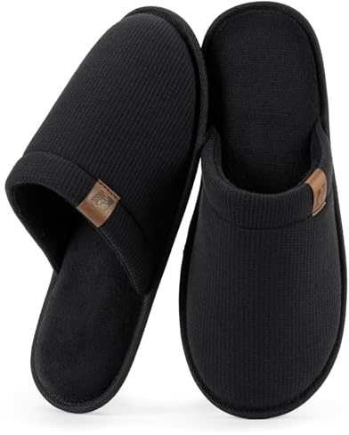 RockDove Pantofole Uomo LiteStep in tessuto waffle con memory foam e suola antiscivolo, 42/43 EU, Nero
