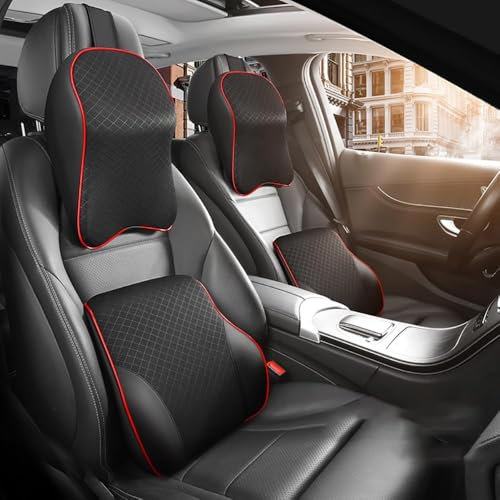 LccYanAi Für Discovery (7seats) 2010-2013 Autositz Lordosenstütze Rückenstütze Nackenstütze Kopfstütze Kopfkissen Lendenkissen Stützkissen.,B-Black red 1pair