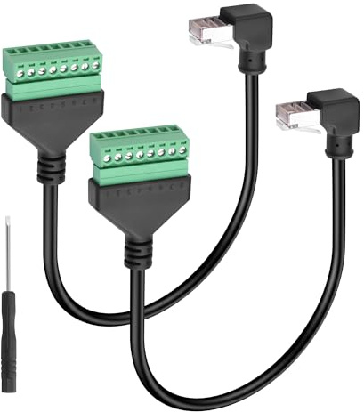 GINTOOYUN 2-Pcs Ethernet Schraube Terminal Verlängerungskabel Cat6e 90 Grad RJ45 Stecker zu 8-Pin abnehmbare Schraube Terminal Ethernet Kabel für Laptop,Router,Drucker etc(11.81 Zoll) (Oben beugen)