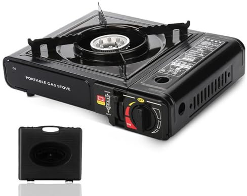 Hornillo de Ga-s Portátil, Hornillo de Camping Portátil con Maletín de Transporte, Estufa de Camping de 2900W, Estufa de Butano, Cocina de Exterior para Excursiones y Camping
