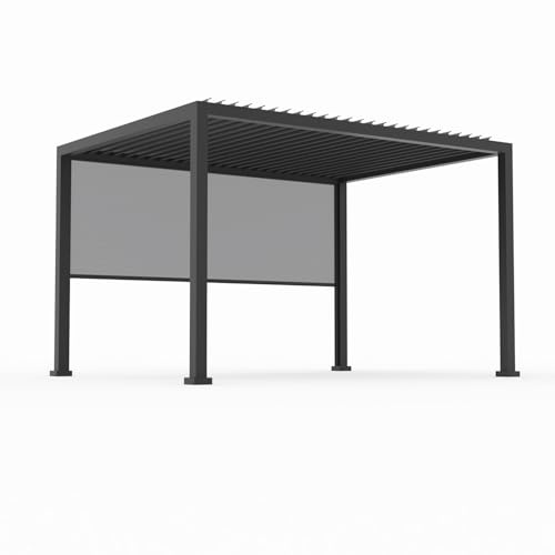 anndora Aluminium Pergola Gartenpavillon 3 x 4 m wetterfeste Alu Pergola mit Lamellendach grau pulverbeschichtet – mit 1x Windschutz Seitenwand 4m
