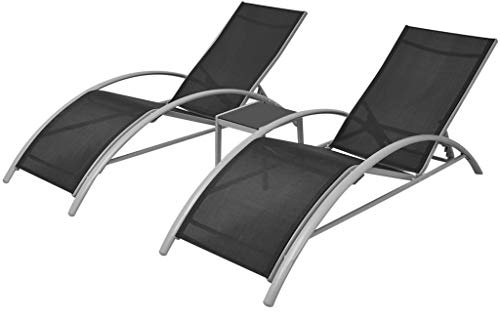 vidaXL Solsängar med bord aluminium svart