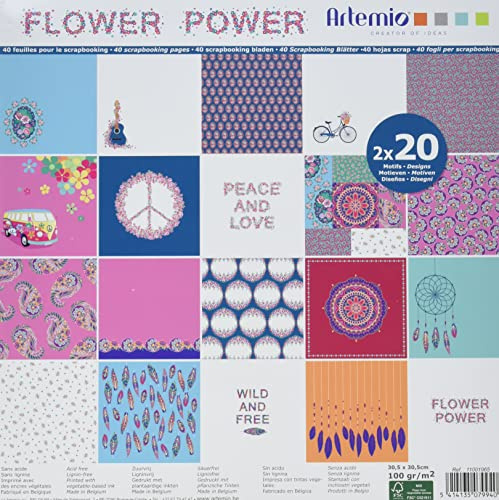 Artemio Flower Power Set 40 Scrapbooking, Papier, Mehrfarbig, 30,5 x 1 x 30,5 cm
