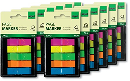 SIGEL Haftmarker Spender 12er Pack 200 Mini-Streifen Neonfarben | HN489/12, 12 Spender mit je 200 Streifen, Format 12 x 45 mm