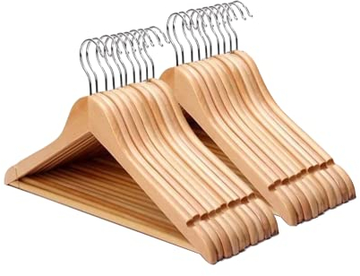 Straame Home | Strong Brown Wooden Coat Hangers |Made with Natural Wood and Non-Slip Trouser bar | Extra Smooth Finish | Strong Shoulder Notches | Pack of 20