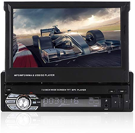 7 Pouces Voiture stéréo-Simple Din, Lecteur Radio multimédia télescopique Bluetooth MP4 MP5 avec écran Tactile rétractable, Disque U de Soutien, Disque Dur Mobile, etc.