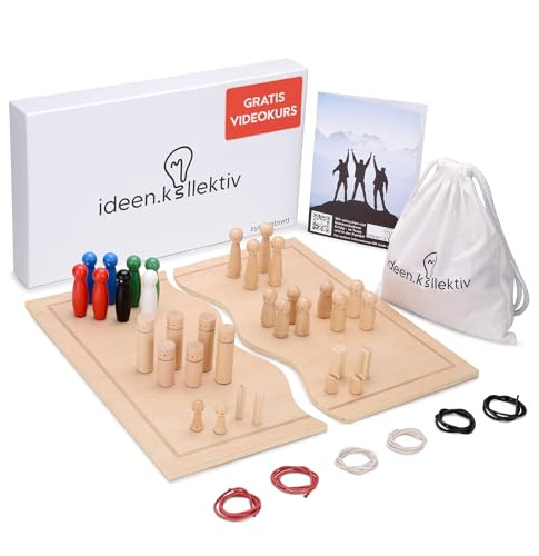 ideen.kollektiv Systembrett Familienbrett Beziehungsbrett 44 Teile für Coaching Familienaufstellung Systemisches Coaching Supervision Moderation mit Handbuch 34 Figuren vielen Extras, aus Holz
