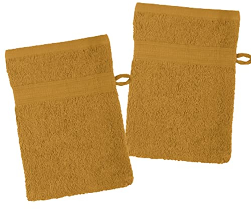 STOF 2 Waschlappen, Größe 15 x 21 cm, 100% Bio-Baumwolle, Farbe: Curry, Modell Lagune, Badetuch, weich und hochwertig, Zertifiziert nach Öko-Tex