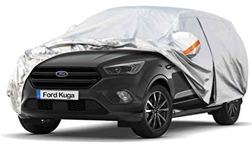 kayme 6 Schichten Autoabdeckung Wasserdicht Atmungsaktiv Passend für Ford Kuga, Vollgarage Autoplane für Regen Sonne Staub Schutz mit Baumwollfutter Frostschutz im Winter.(3-7 Tage liefern)