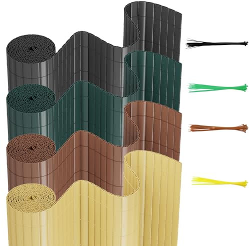 Randaco Brise-vue en PVC avec attaches de câble, raccourcissable, résistant aux intempéries, aux UV, clôture en bambou, lattes renforcées, clôture brise-vue pour jardin, terrasse, vert, 80 x 400 cm