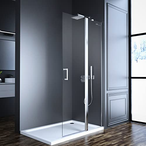 Goezes Walk in Duschwand glas Walk in Duschabtrennung 120x185cm mit Stabilisator Duschwand aus 6mm Easy-clean Nano Glas Faltbar Duschabtrennung