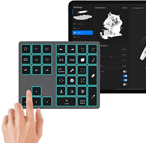 Doohoeek Bluetooth-Tastatur mit Hintergrundbeleuchtung für iPad Procreate, wiederaufladbare Tastatur für Procreate und Zeichenkürzel für iPad und Grafiktabletts, Grau