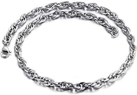 KnSam Edelstahl Singapurkette 71 cm, Kette Herren Silber Edelstahl Halskette Ohne Anhänger Breit 5MM Freundschaftsketten