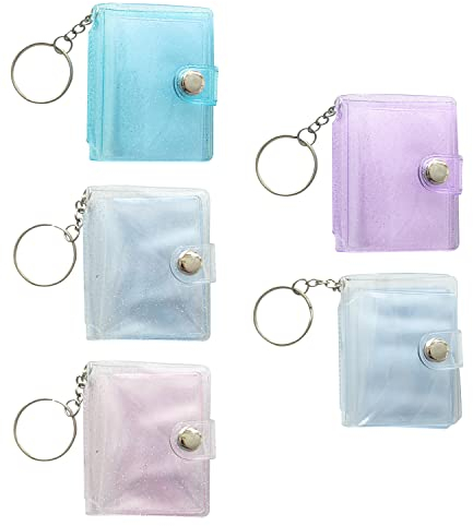 5 Stück Mini Fotoalbum, Kartenhalter, Fotoalbum mit Schlüsselanhänger, Fotoalbum, Kleines Fotoalbum, Geeignet für Karten, Ausweise Fotos (20 Stück)