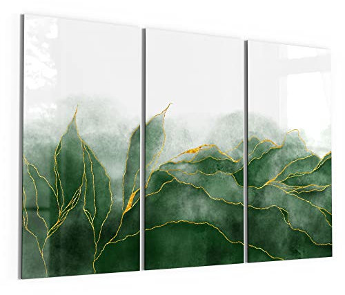 DEQORI Glasbilder Acrylglas | Motiv Grüner Wasserfarbverlauf | horizontal 3-teilig 150x100 cm | große XXL Deko | Wandbilder für Wohnzimmer, Schlafzimmer, Flur & Küche | moderne Wanddeko