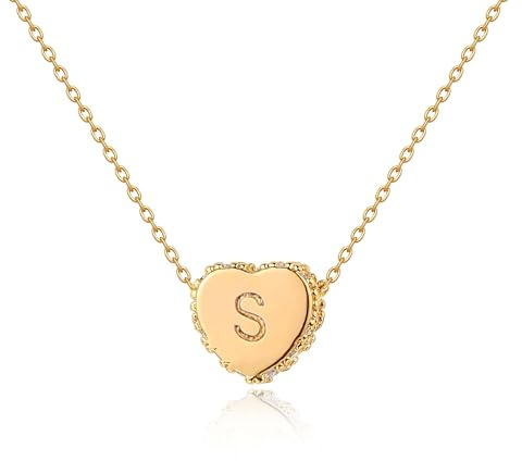 Jenosy Kette Damen Herz Kette mit Buchstaben Gold Personalisierte Kette mit Namen Zarte Kette Herz Buchstaben Anhänger für Mädchen 18K Vergoldete Namenskette Modeschmuck für Frauen und Mädchen