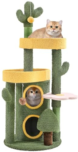 Yaheetech Árbol Rascador Torre para Gatos 123cm de Diseño de Cactus Verde