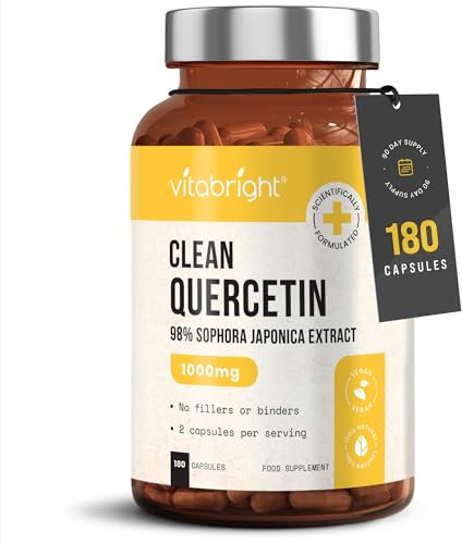 VitaBright Quercetin Supplement 1000mg | 180 Capsules - 2 Daily | 500mg Capsules - Take 2 Daily | Quercetin Powder Bio Flavonoids Supplements | Vegan | No Additives | Made in Britain
