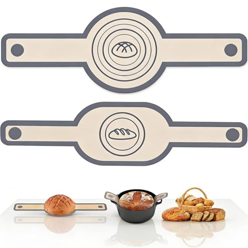 Silicone Bread Sling for Dutch Oven, 2-Pack Oval & Round Non-Stick Baking Mat with Extra-Long Handles, Reusable Heat-Resistant Silicone Bread Lifter for Sourdough Bread Making, Gray
