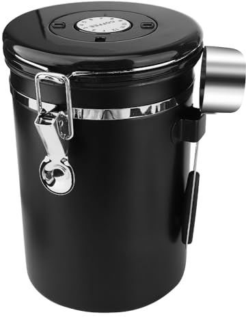 Atliberswo Barattolo Caffe (1,8L), Contenitore Ermetico Caffè, Materiale In Acciaio Inossidabile, Con Cucchiaio In Acciaio Inossidabile, Adatto Per Chicchi Di Caffè, Foglie Di Tè, Noci, Ecc(Nero)