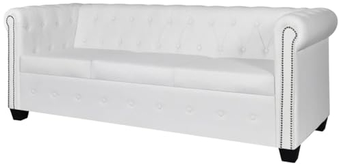 Mengtu Chesterfield Sofa 3-Sitzer Couchgarnitur Sofa Couch Möbel für Wohnzimmer Sofa Wohnzimmer Lounge Rückenlehnensofa Kunstleder Weiß