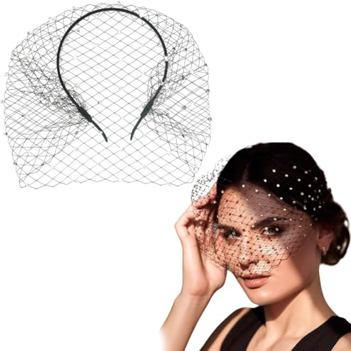 MWUMRCM Mesh Fascinator Vintage Fascinator Spitze der 1920er Jahre Damen Kopfschmuck Hochzeit Teeparty Abschied Braut Kopfschmuck（Schwarz）