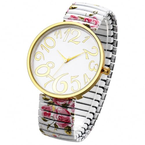 Oidea Women's Easy Reader Watch: Bohemian Printed Super Large Clear Number Stretch Wrist Watch Elastic Strap Watches for Women Waterproof Ladies Wristwatch