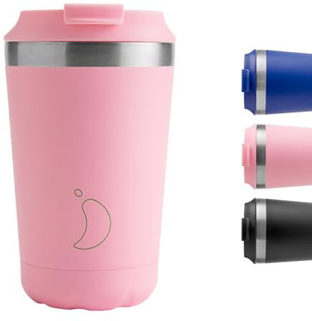 Chilly's Original Coffee Cup - Thermal Mug - Pastel Pink, 340ml | Cold & Hot Drinks - Leak-Proof Travel Mug with Lid - Double Walled Vacuum Insulated Mug - Stainless Steel
