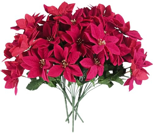 Kinisty 5 STK Kunstblumen Weihnachtsstern Rot Poinsettia Weihnachtsblumen | Mit 7 Köpfen. Weihnachtsdeko & Weihnachtsgestecke als Festliche Tischdekoration.