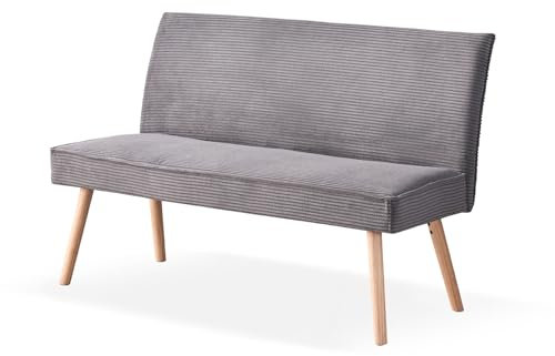 B&D home Sitzbank Paul, Kord Stoff Esszimmerbank 120cm gepolstert Holzbank für Esszimmer, Flur, Garderobe mit Massivholzbeinen, skandinivisch modern Design, Anthrazit, 11309-120-ANTR