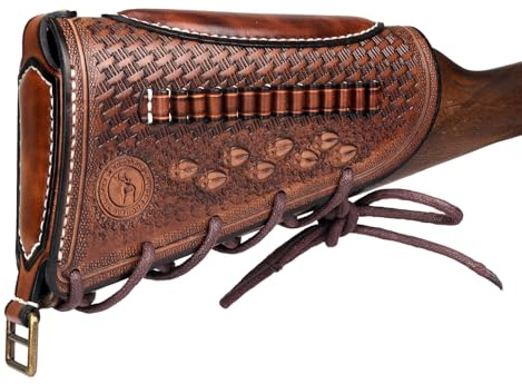 TOURBON – Pochette de munitions pour Fusil en Cuir de Vache, Repose-Joue réglable, Support de Coque pour Cartouches .22LR