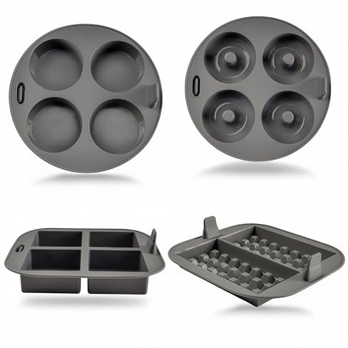 EM 4-pc Silicone Air Fryer Liners Baking Set for Cake, Donut, Waffle, and Brownie - Reusable Silicone Baking Molds for 3-5 Qt Airfryers - Easy to Clean Air Fryer Baking Accessories for Home Bakers