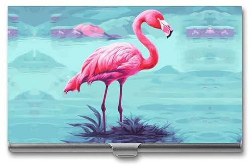 LKHDS Schlankes Visitenkartenetui aus Aluminiumlegierung, rosa Flamingos, tragbar, Visitenkartenetui, Visitenkartenhalter, Handheld-Kartenbox für Damen und Herren, Stil, Einheitsgröße, Stil:,
