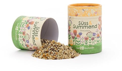 Streuwiese Süß & Summend von Die Stadtgärtner | Dose mit Blumensamen für 5 m² Wildblumenwiese | Saatgut für eine bienenfreundliche Blumenwiese | Ideal als Geschenk für Gärtner
