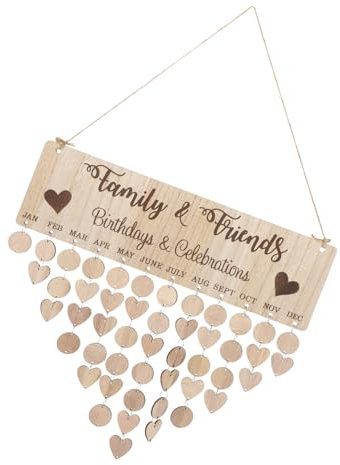 STOBOK Holz-wandkalender Nordic Stil Geburtstags Jubiläumserinnerung Diy Mit Holzscheiben Herzanhängern Metallringen Hanfschnur Für Familienfeiern Und Festtagsdekoration