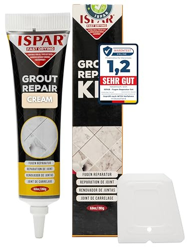 Ispar Tile Grout, 250 g Creme Grout Reviver, Fast Drying Premixed Grout Repair Kit with Spatula, Ideal for Bathroom, Kitchen & Floor Tiles Renewal