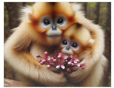 Golden Snub-Nosed Monkey Jigsaw Puzzle – Mountain Forests, Central China - Made in USA