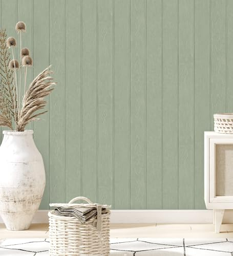 GAULAN 683583 - Papel pintado imitación madera color verde con efecto listones para pared salón dormitorio pasillo comedor - Rollo de 10 m x 0,53 m