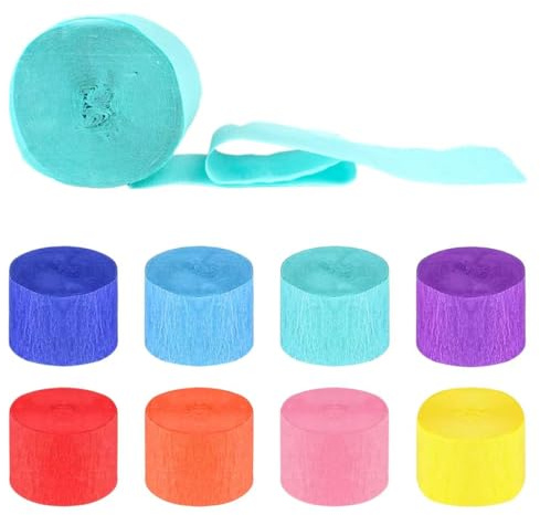 TANGJJY 8 Rollen krepppapier bunt wasserfest, 25m x 4,5cm Colored Crepe Paper Streamers, Bastelkrepp, Krepppapier Wasserfest, Party Crepe Streamer, für Hochzeit Geburtstags Party Feier Dekoration