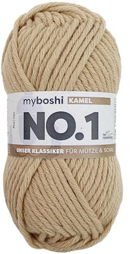 myboshi No.1 Wolle zum Häkeln und Stricken, Schnellstrickgarn, langlebige Mützenwolle, Strickwolle, Häkelwolle, mulesing-frei, 50g, Ll 55m Braun (Kamel), 1 Knäuel
