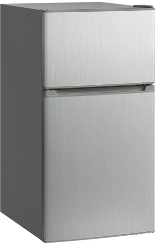 HOMCOM Réfrigérateur congélateur 88 L, Mini frigo 25L+63L, silencieux, 2 portes réversibles, éclairage, étagères amovibles, thermostats réglables, pelle et bac à glace, gris