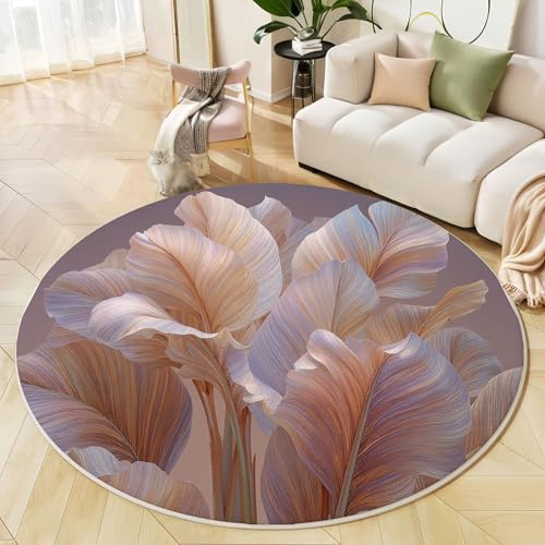 MLSOWM Tappeto Rotondo Naturalismo Tappeto a Pelo Corto Albero Di Banana Tappeti Lavabili Antiscivolo Extra Morbido e Fluffy per Soggiorno, Camera da Letto, Cucina, 140cm, Champagne